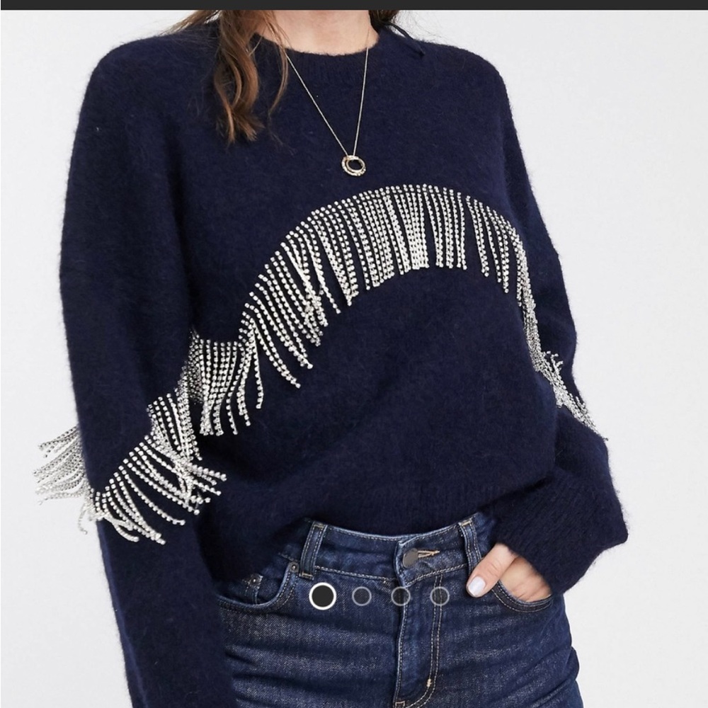 & Other Stories Wool Blend Rhinestone Fringe Sweater